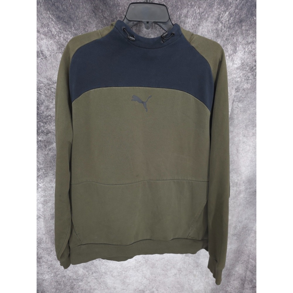Puma Hoodie Mens XL Green Cat Logo Panelled Pullover Hooded Sweatshirt Sweater